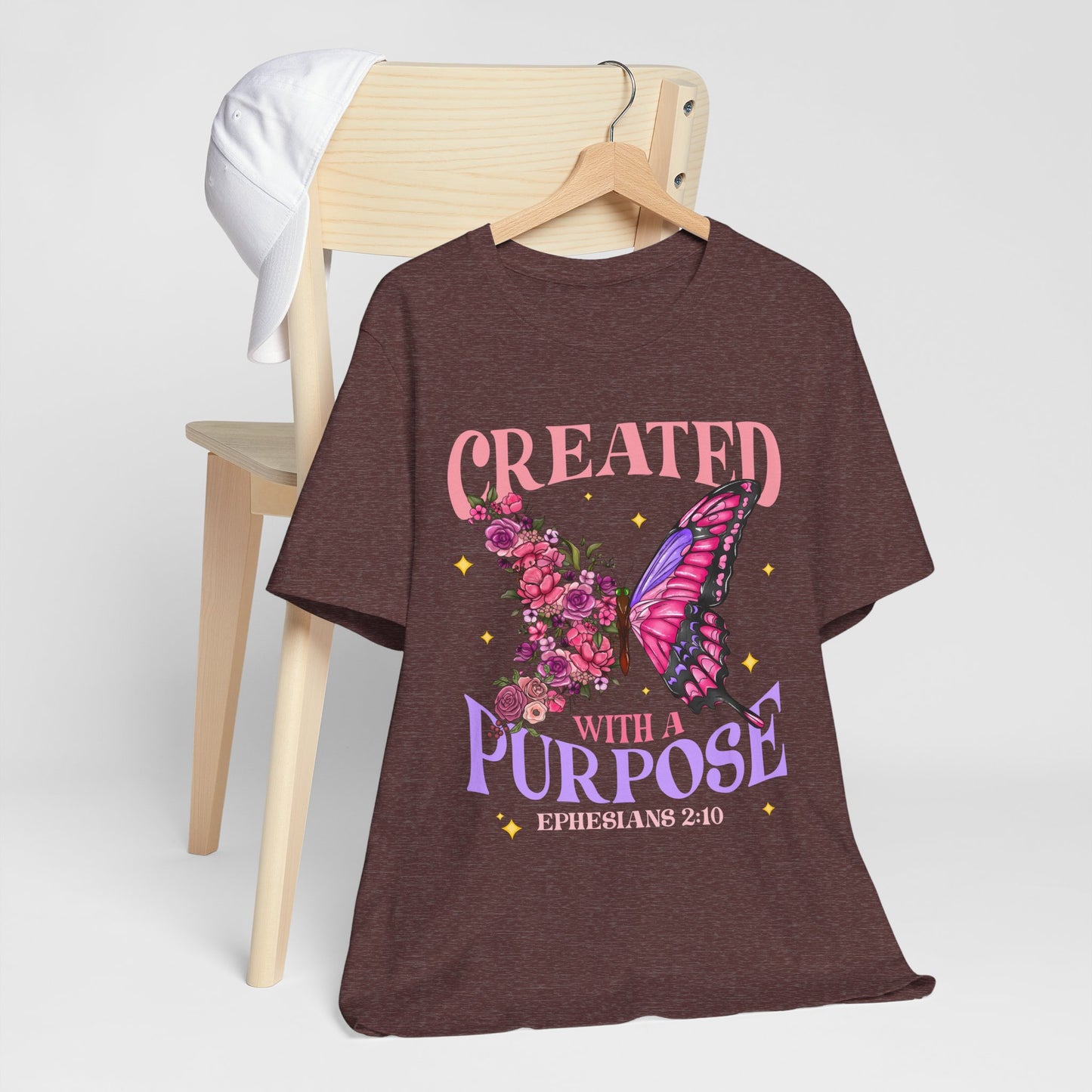 Created With a Purpose Shirt – Christian Butterfly Floral Inspirational Faith Tee