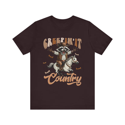 Creepin It Country Creepy Raccoon Halloween Horse Ride Howdy T-Shirt