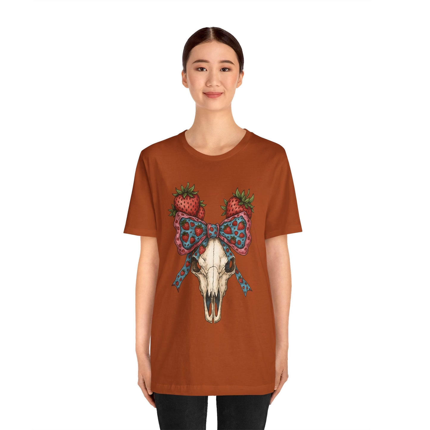 Retro Strawberry Cow Skull Shirt – Western Coquette Summer Vibes Tee
