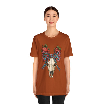 Retro Strawberry Cow Skull Shirt – Western Coquette Summer Vibes Tee