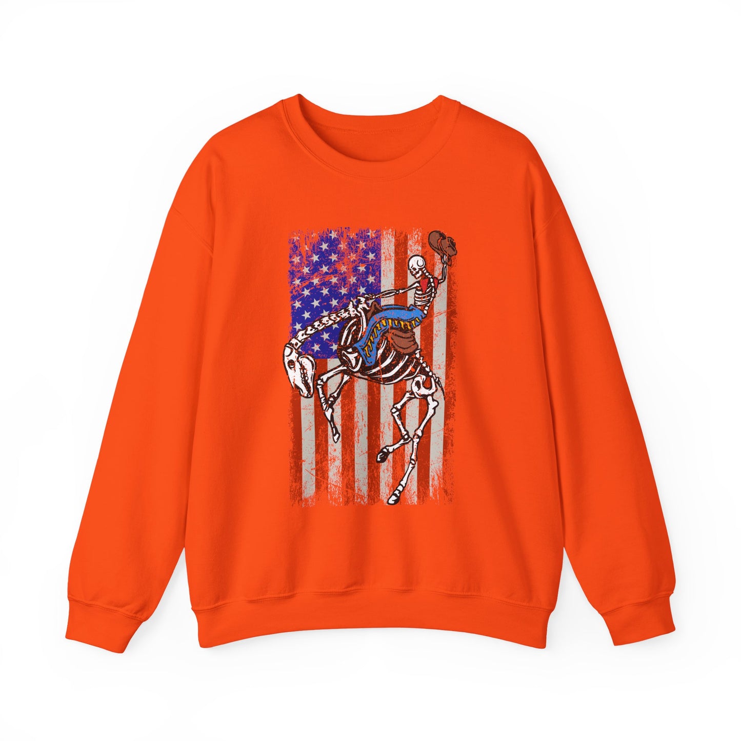 US Flag Skeleton Cowboy Sweatshirt – Western Horse Rodeo Country Pullover