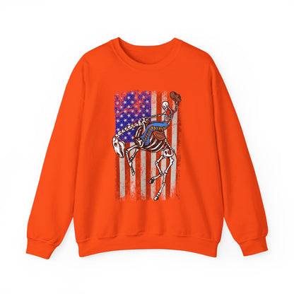 US Flag Skeleton Cowboy Sweatshirt – Western Horse Rodeo Country Pullover