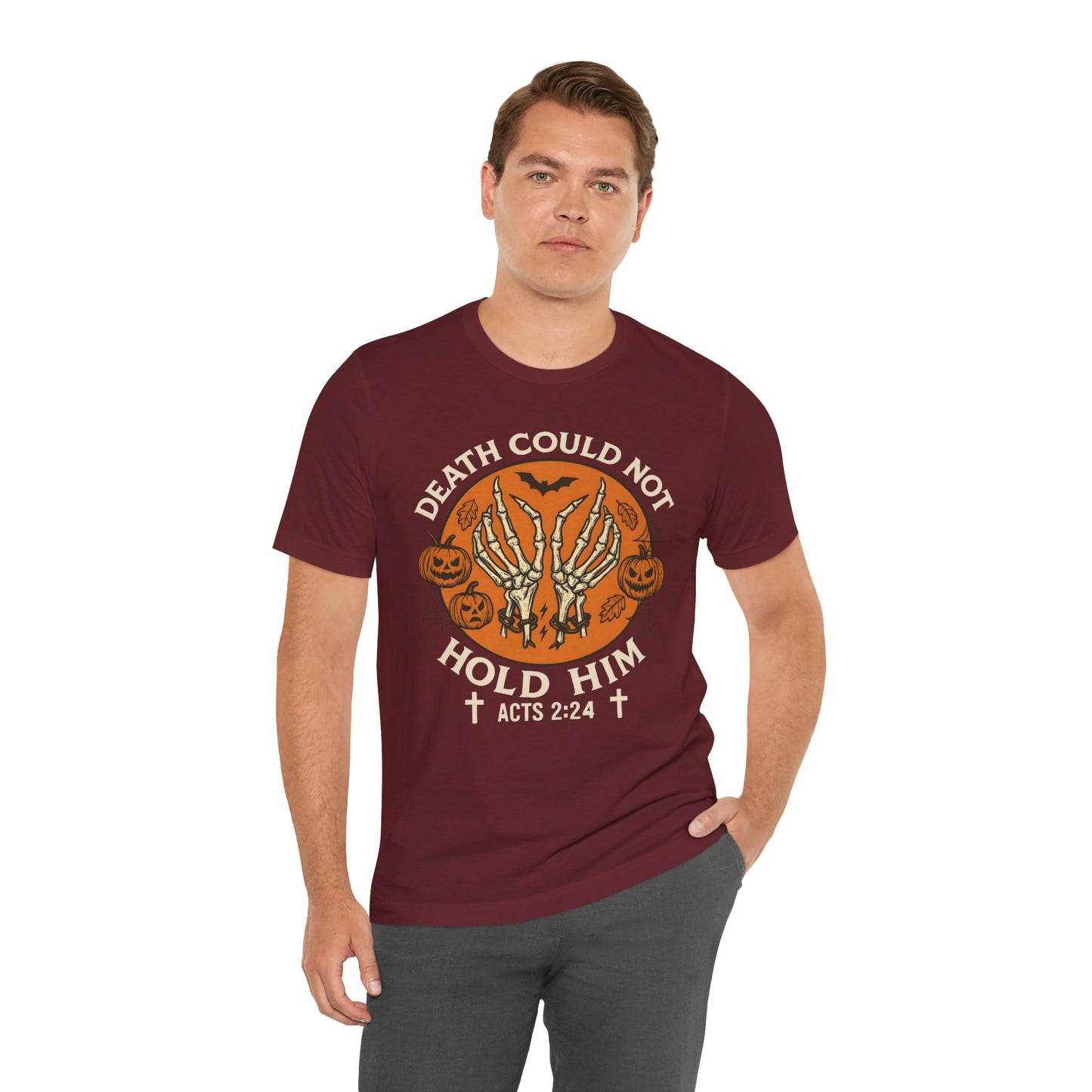 Death Could Not Hold Him Shirt – Christian Skeleton Hands Halloween Tee