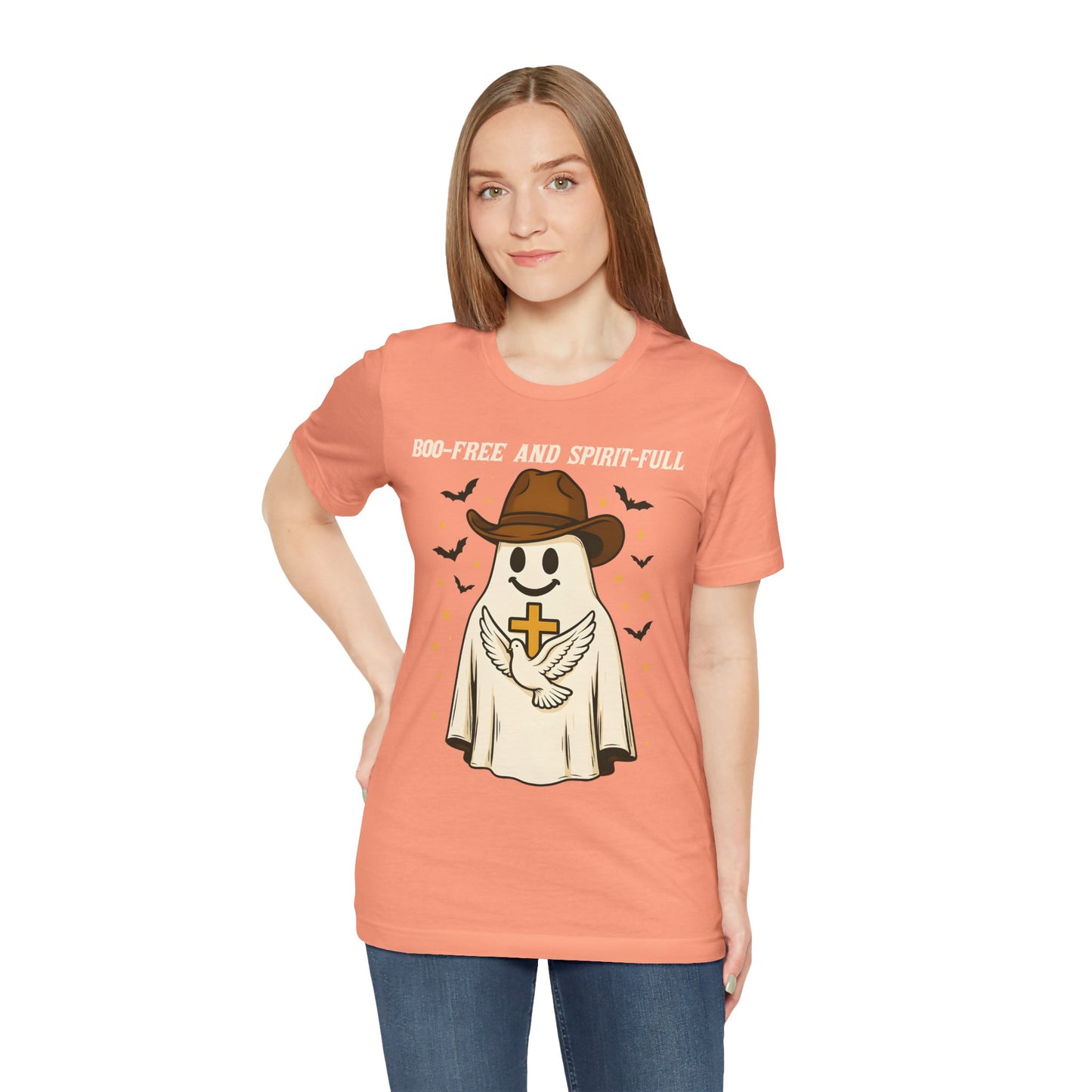 Boo Free and Spirit Full Shirt – Christian Ghost Cowboy Halloween Faith Tee