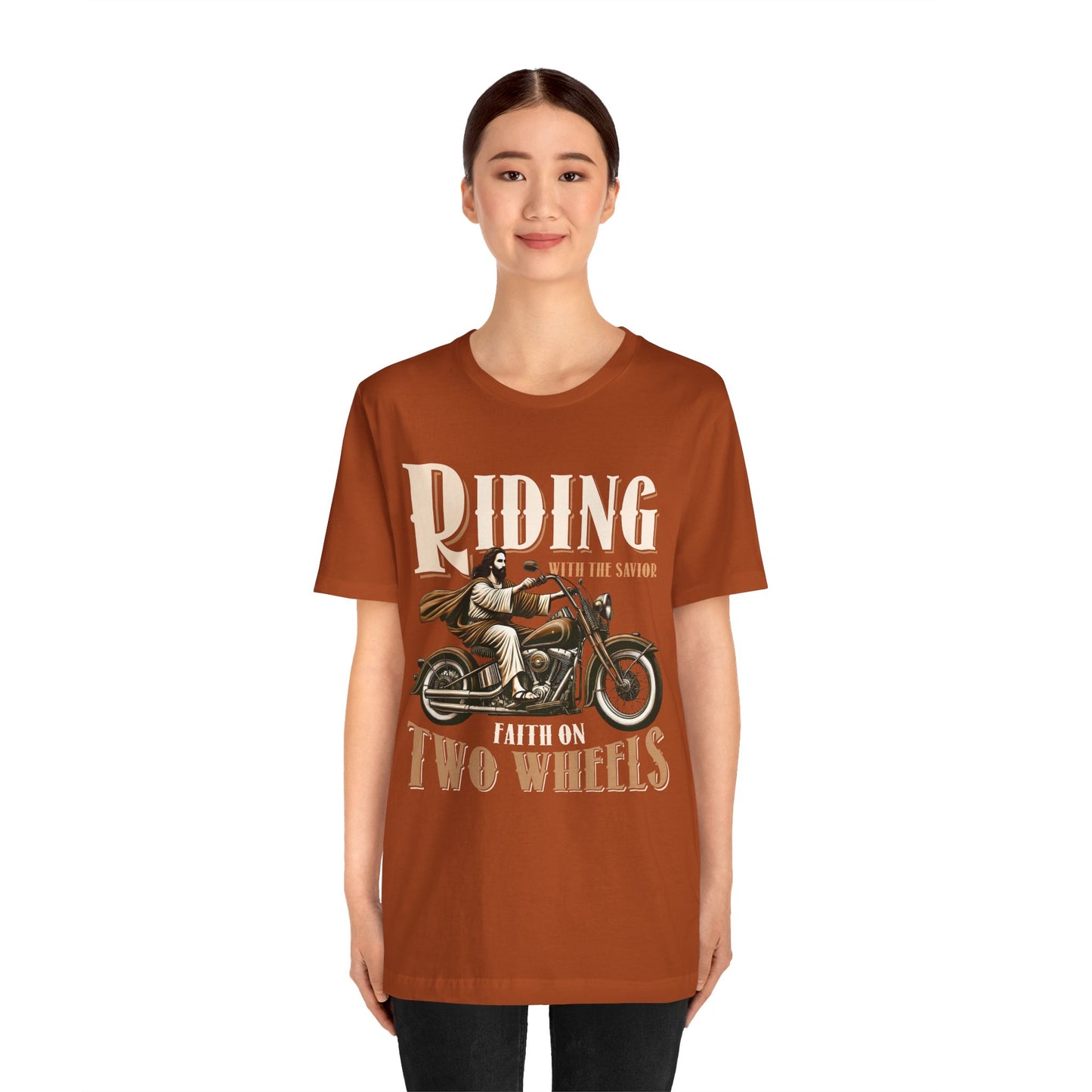Riding With the Savior Shirt – Christian Biker Motorcycle Faith Graphic Tee