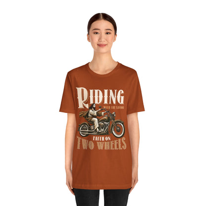 Riding With the Savior Shirt – Christian Biker Motorcycle Faith Graphic Tee