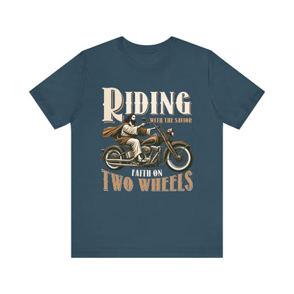 Riding With the Savior Shirt – Christian Biker Motorcycle Faith Graphic Tee