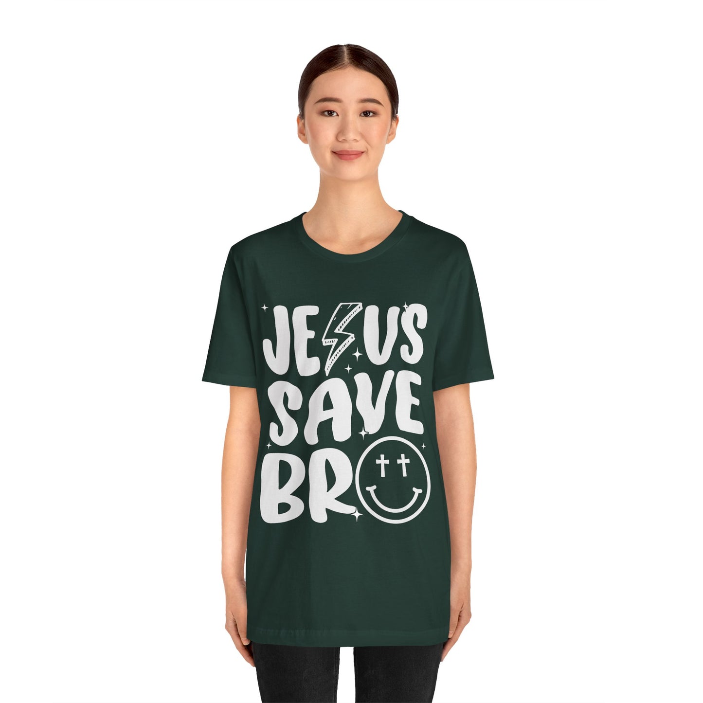 Jesus Saves Bro Shirt – Funny Retro Christian Cross Christmas Faith Tee