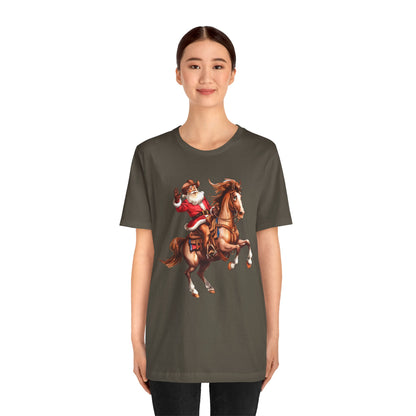 Cowboy Santa on Bucking Horse Shirt – Funny Western Rodeo Christmas Tee