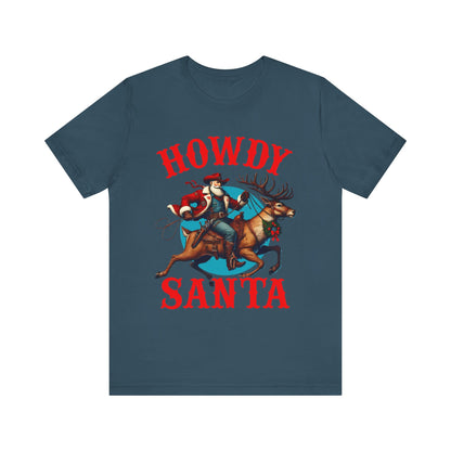 Howdy Santa Shirt – Funny Western Cowboy Riding Reindeer Christmas Rodeo Tee