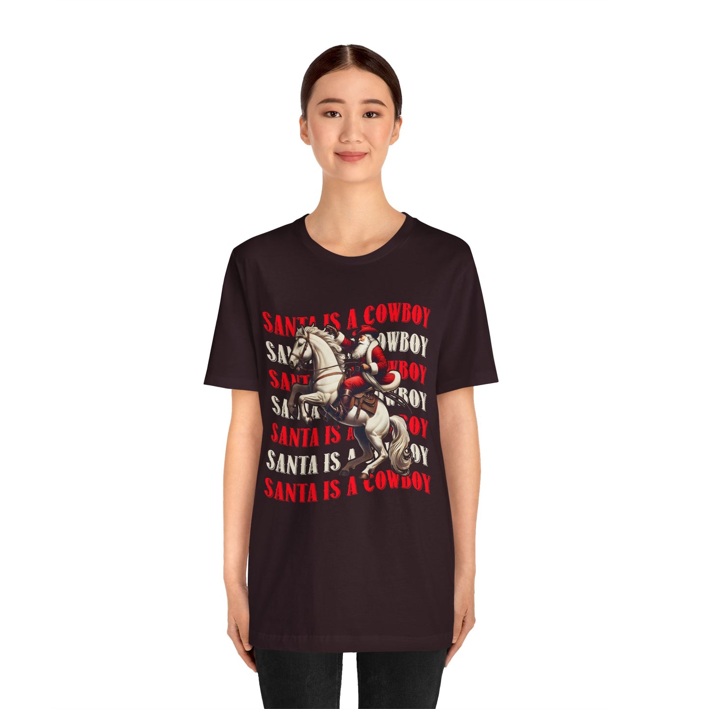 Santa Is a Cowboy Shirt – Western Christmas Tee, Texas Horseback Santa Claus