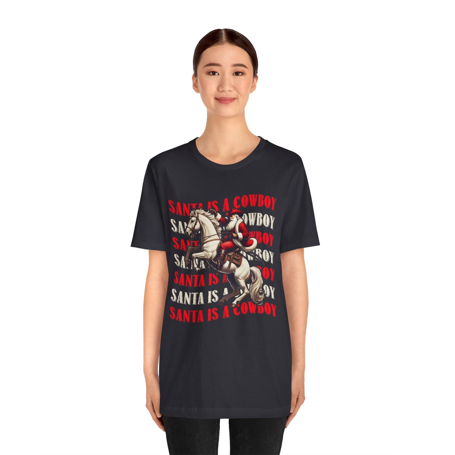 Santa Is a Cowboy Shirt – Western Christmas Tee, Texas Horseback Santa Claus