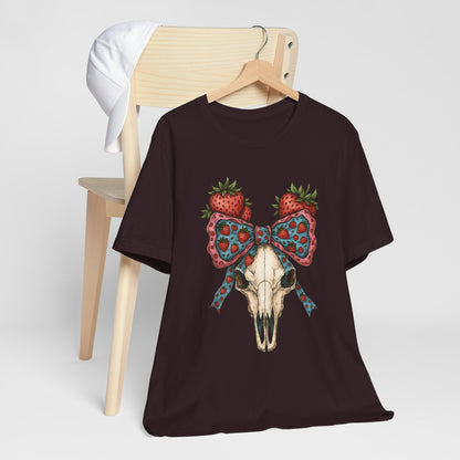Retro Strawberry Cow Skull Shirt – Western Coquette Summer Vibes Tee