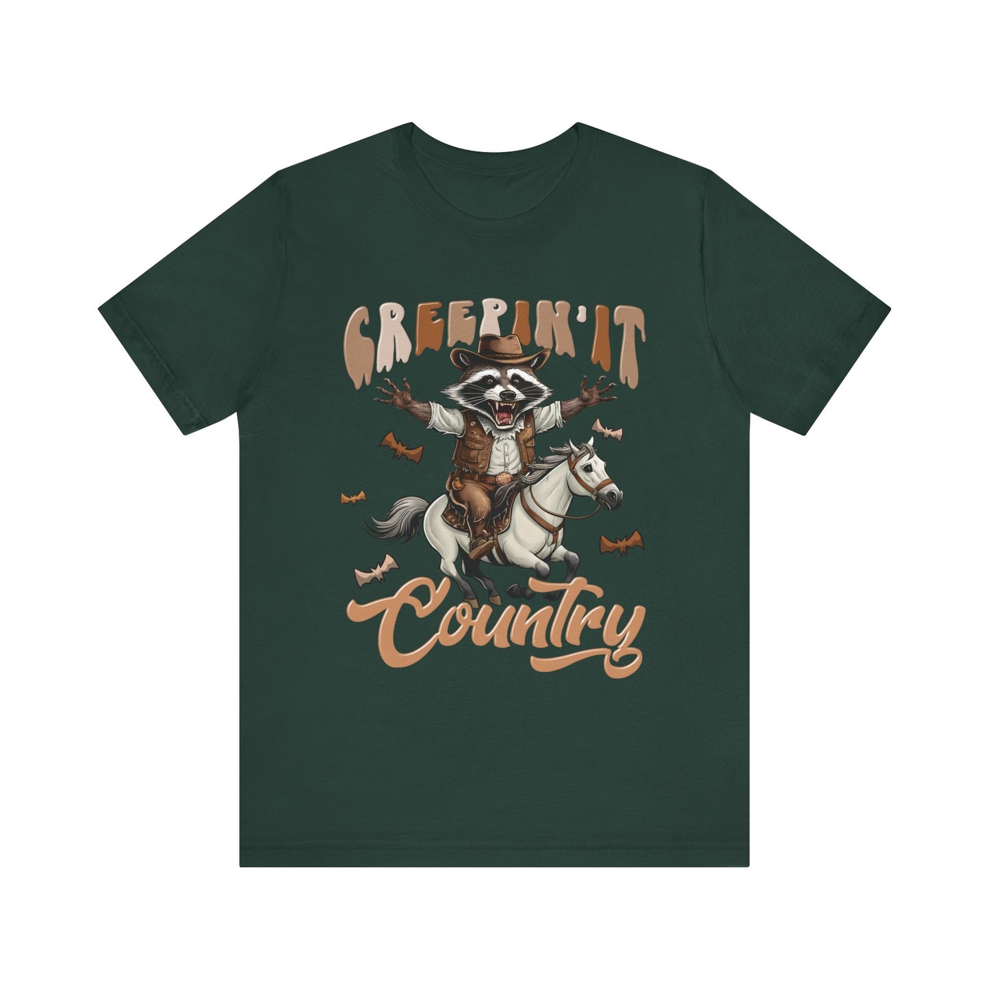 Creepin It Country Creepy Raccoon Halloween Horse Ride Howdy T-Shirt