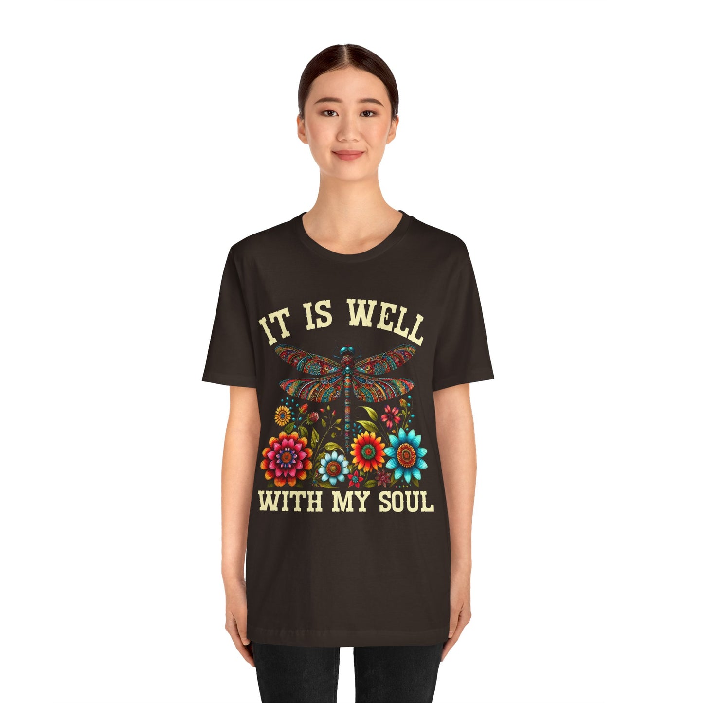 It Is Well With My Soul Shirt – Boho Dragonfly Floral Christian Hymn Faith Tee