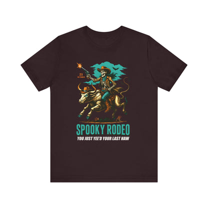 Spooky Rodeo Shirt Skeleton Cowboy Halloween Tee, Western Bull Rider Graphic for Fall