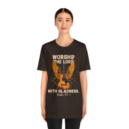 Retro Worship the Lord with Gladness Shirt – Psalm 100:2 Guitar Christian Tee