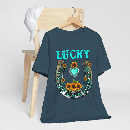 Horse Shoe Lucky Shirt – Western Turquoise Gemstone Texas Sunflowers Tee