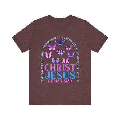 The Love of God in Christ Jesus Shirt – Boho Butterfly Romans 8:39 Faith Tee