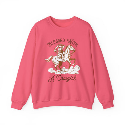 Blessed with a Cowgirl Sweatshirt – Retro Christian Western Rodeo Pullover