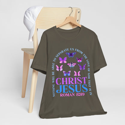 The Love of God in Christ Jesus Shirt – Boho Butterfly Romans 8:39 Faith Tee