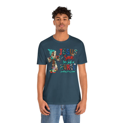 Jesus Save I’m Just a Nurse Shirt – Christian Leopard Print Western Faith Nurse Tee