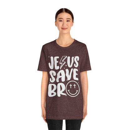 Jesus Saves Bro Shirt – Funny Retro Christian Cross Christmas Faith Tee