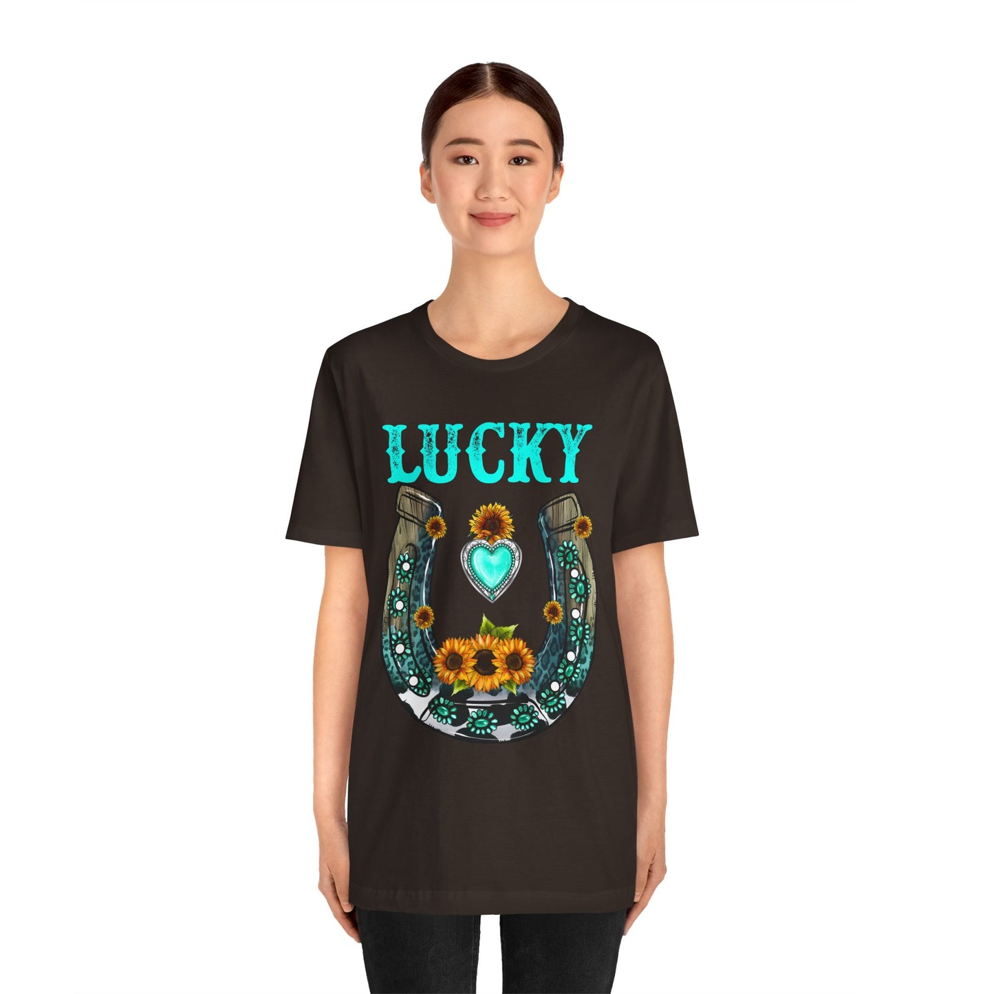 Horse Shoe Lucky Shirt – Western Turquoise Gemstone Texas Sunflowers Tee