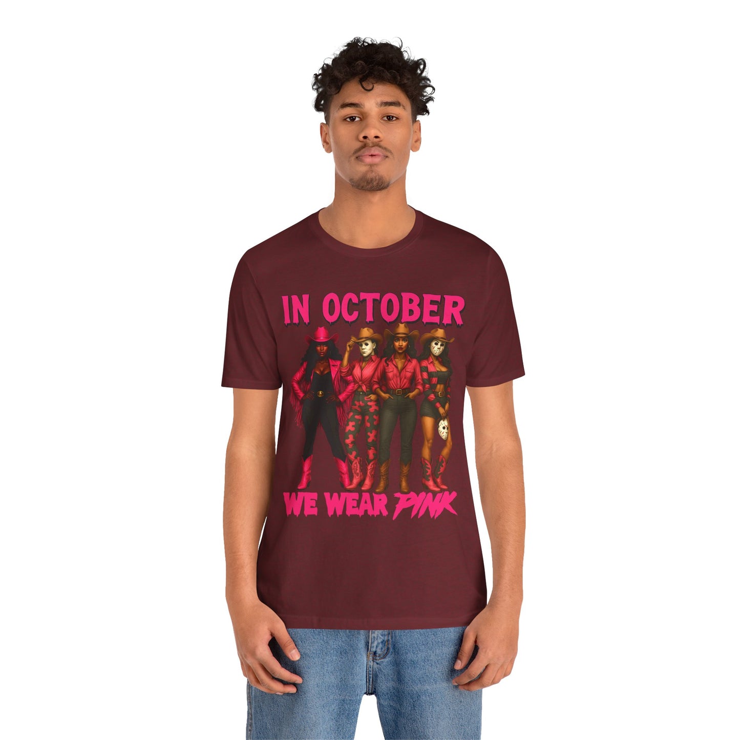 In October We Wear Pink Shirt – Western Cowgirl Squad Halloween Awareness Tee