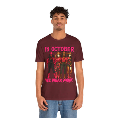 In October We Wear Pink Shirt – Western Cowgirl Squad Halloween Awareness Tee