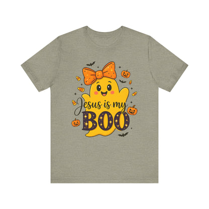 Jesus Is My Boo Shirt – Cute Christian Ghost with Bow Halloween Faith Tee