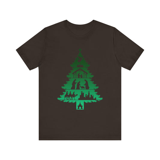 Nativity Christmas Tree Shirt – Christian Faith Holiday Pajama Top Tee