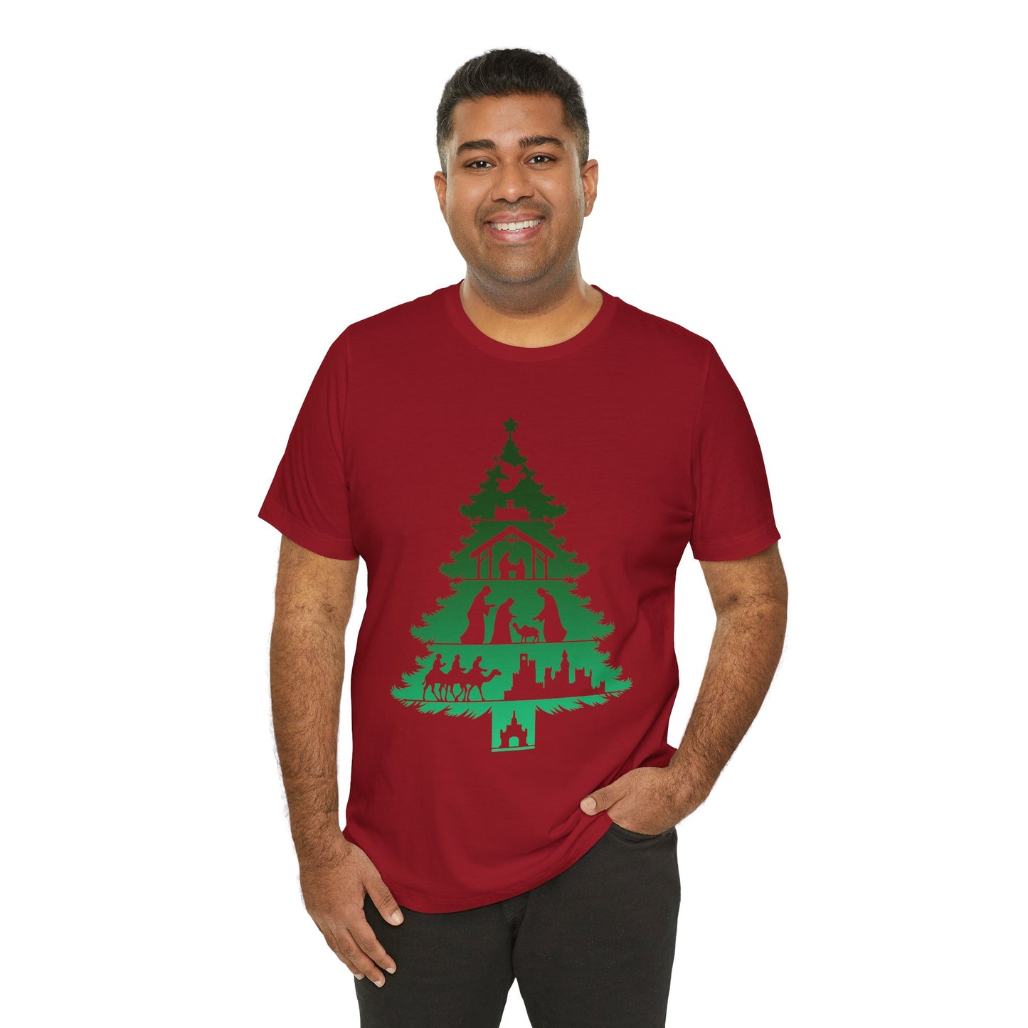 Nativity Christmas Tree Shirt – Christian Faith Holiday Pajama Top Tee