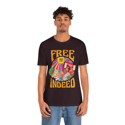 Free Indeed Shirt – Retro Flowers & Butterflies 80s John 8:36 Christian Tee