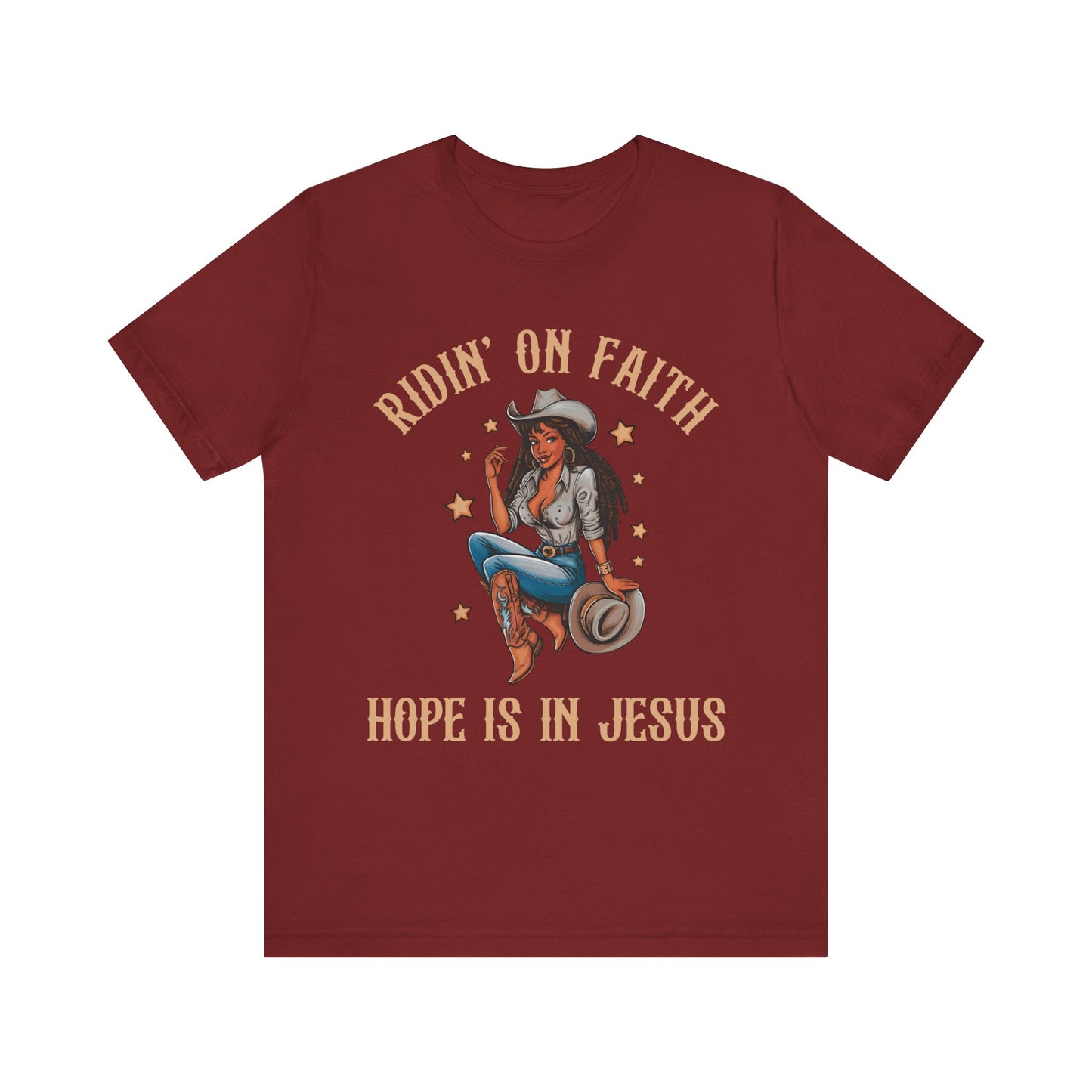 Ridin’ On Faith Cowgirl Shirt – Black Christian Western Jesus Tee