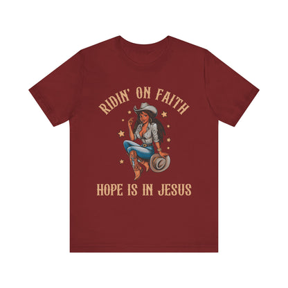 Ridin’ On Faith Cowgirl Shirt – Black Christian Western Jesus Tee