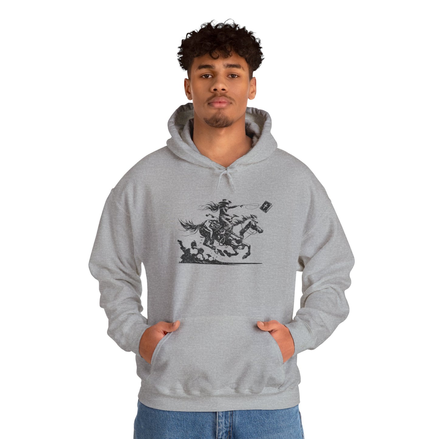 Cowgirl Riding Horse Hoodie – Christian Scripture Western Rodeo Texas Pullover