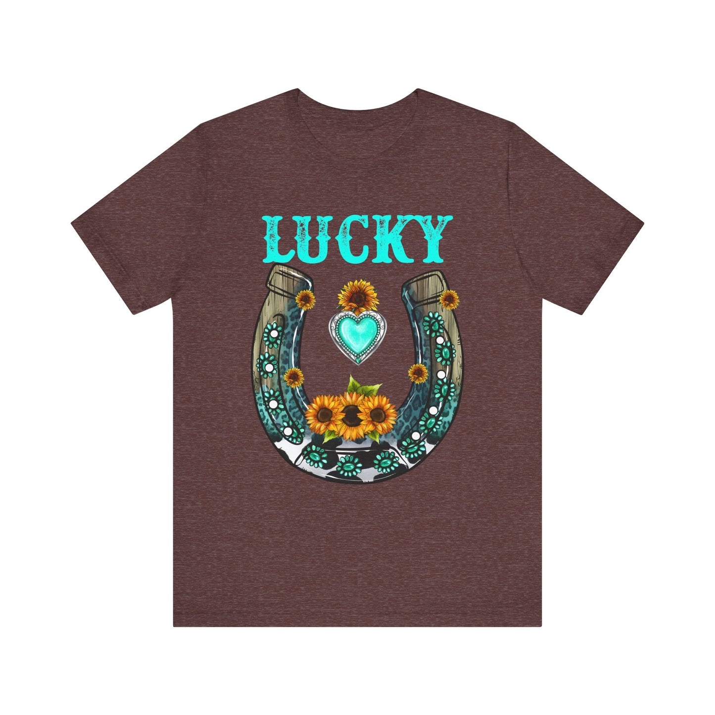 Horse Shoe Lucky Shirt – Western Turquoise Gemstone Texas Sunflowers Tee