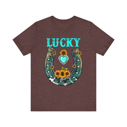 Horse Shoe Lucky Shirt – Western Turquoise Gemstone Texas Sunflowers Tee