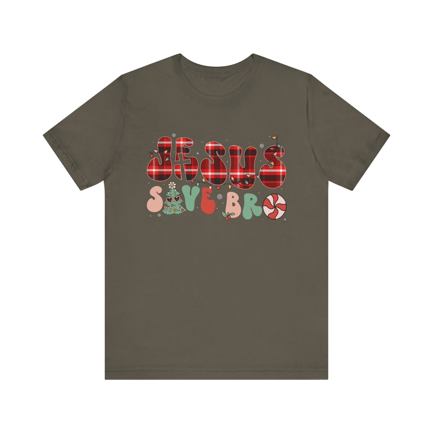 Groovy Jesus Saves Bro Shirt – Retro Red Plaid Christian Christmas Tee