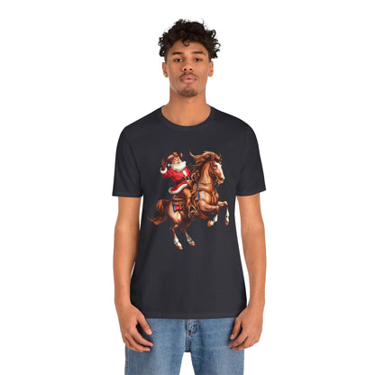 Cowboy Santa on Bucking Horse Shirt – Funny Western Rodeo Christmas Tee