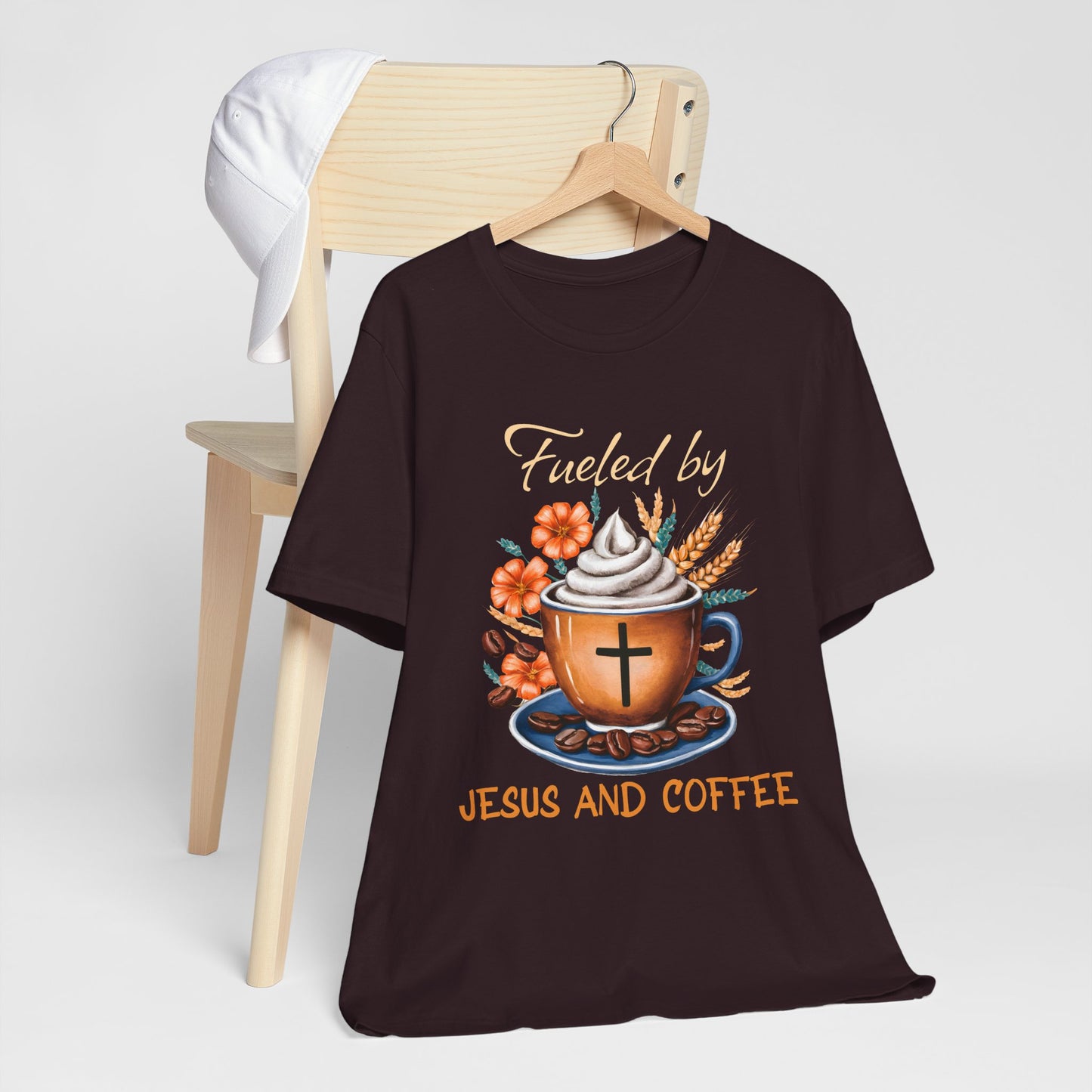 Fueled by Jesus & Coffee Shirt – Christian Faith God Cross Cup Tee