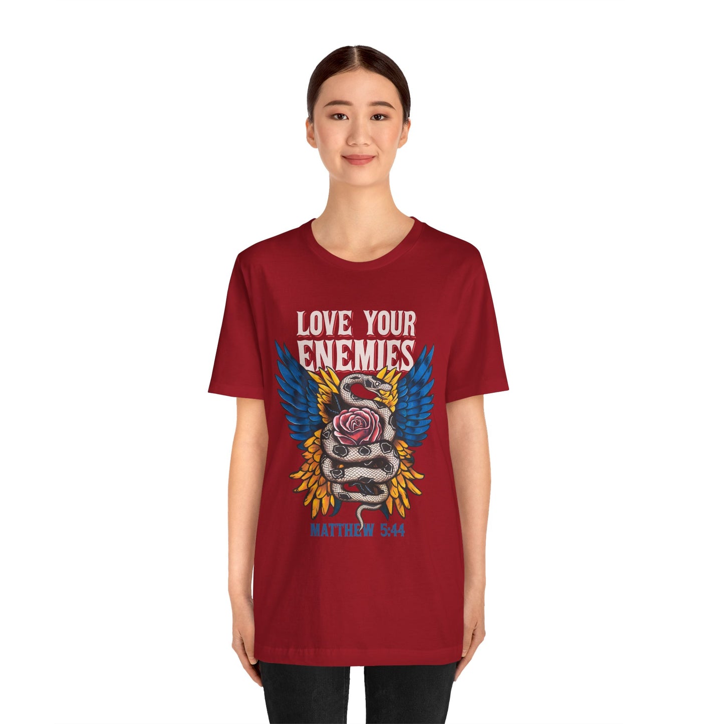 Love Your Enemies Shirt – Christian Matthew 5:44 Angel Wings Scripture Faith Tee