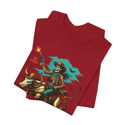 Spooky Rodeo Shirt Skeleton Cowboy Halloween Tee, Western Bull Rider Graphic for Fall