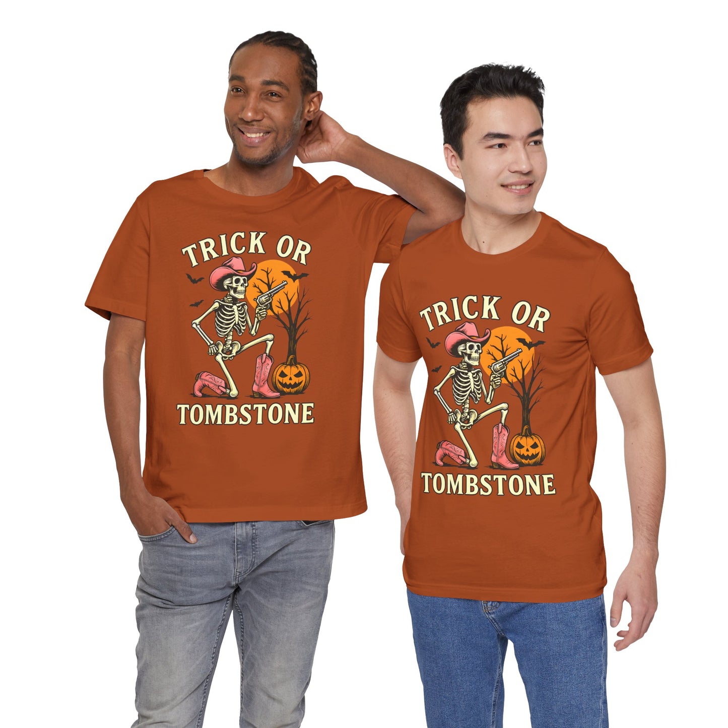 Trick or Tombstone Shirt Funny Skeleton Cowboy Halloween Tee, Spooky Western Rodeo Outfit