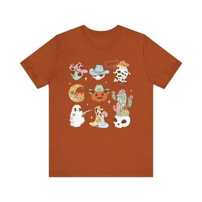 Western Halloween Cowboy Alien Rodeo Skull Spooky Ghost Kids T-Shirt