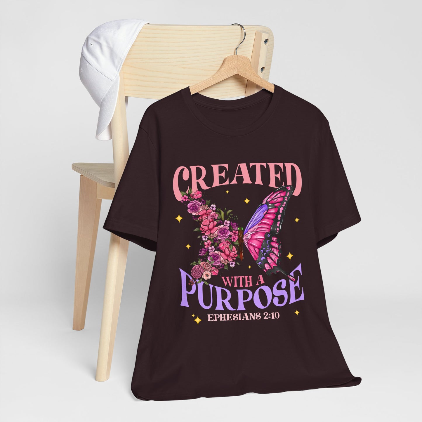 Created With a Purpose Shirt – Christian Butterfly Floral Inspirational Faith Tee