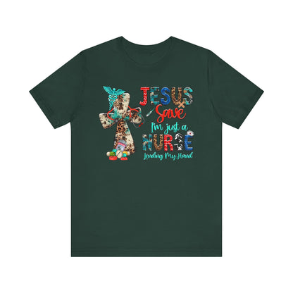 Jesus Save I’m Just a Nurse Shirt – Christian Leopard Print Western Faith Nurse Tee