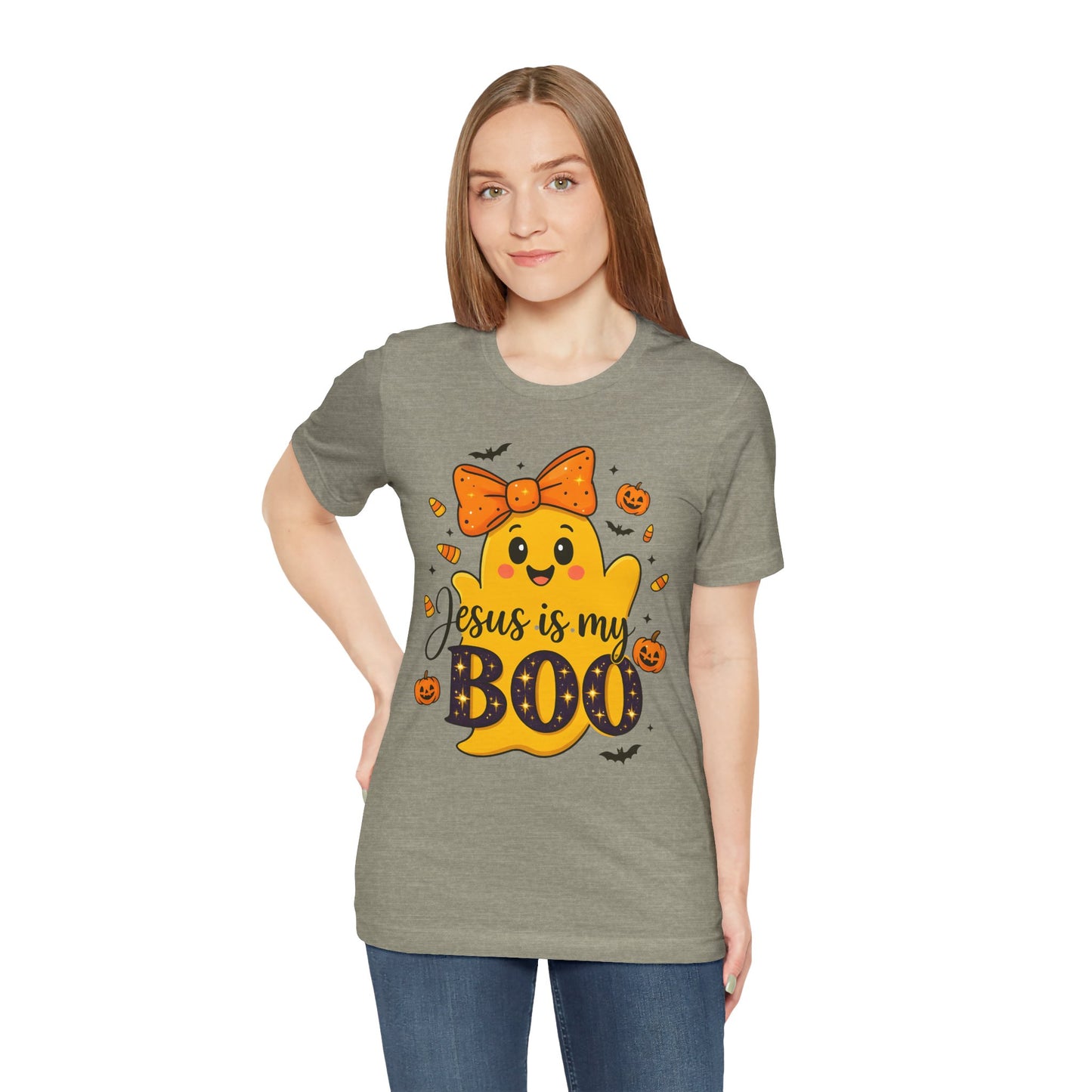 Jesus Is My Boo Shirt – Cute Christian Ghost with Bow Halloween Faith Tee