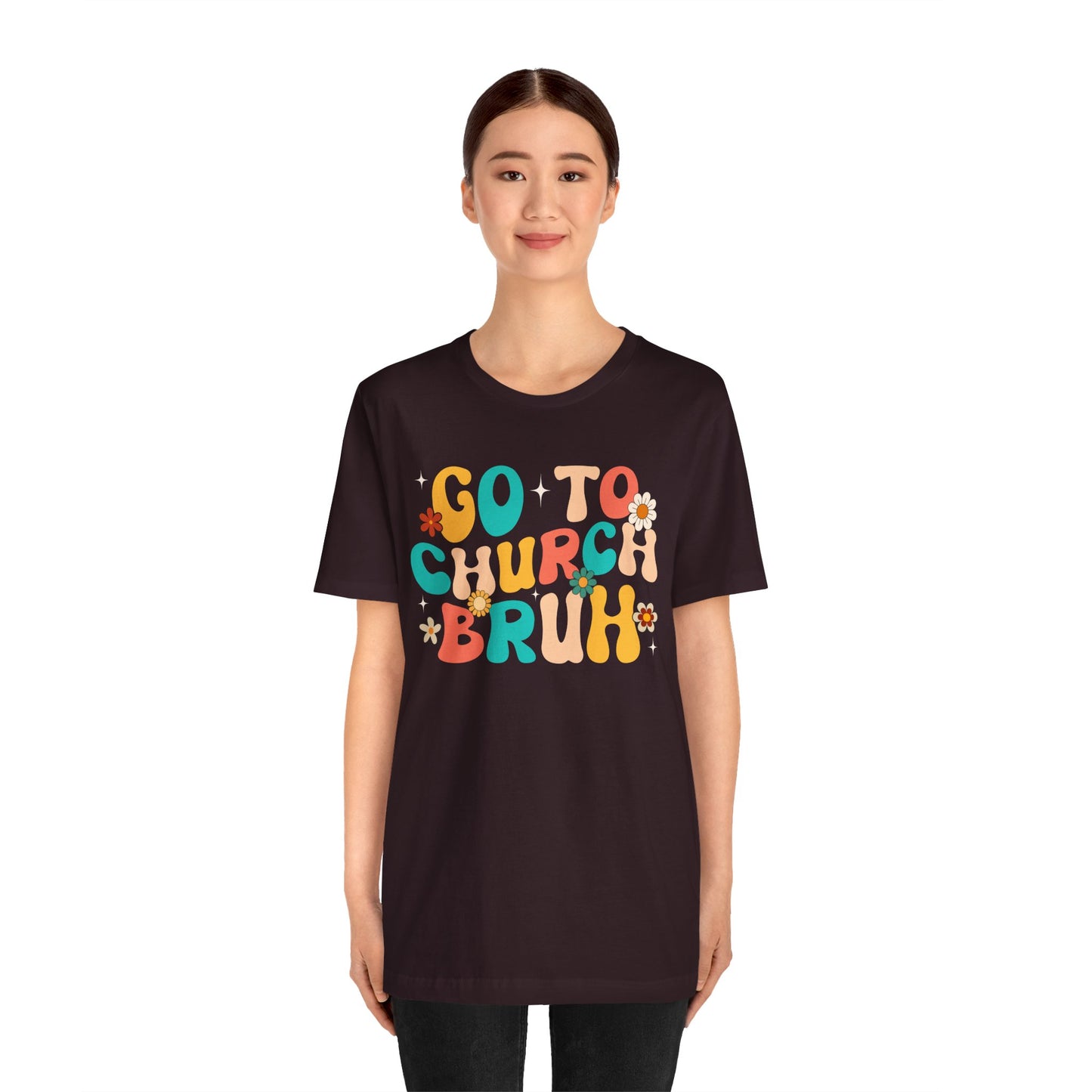 Go to Church Bruh Shirt – Funny Retro Groovy Christian Hippie Flower Faith Tee